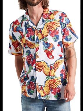 Levi's White Short-Sleeve Parrot Print Camp Shirt